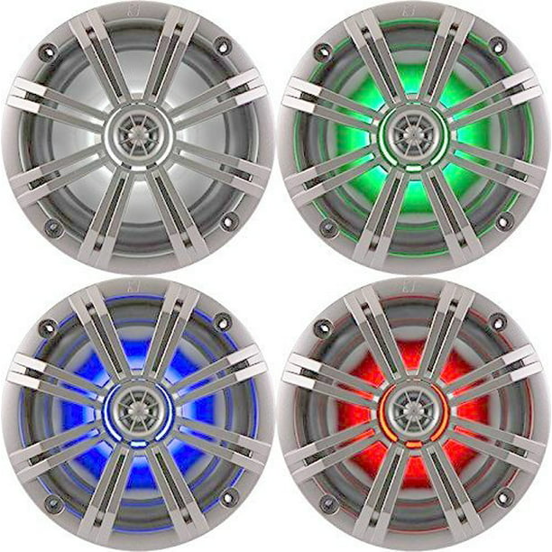 LED Remote 2x Kicker 6.5" 150W Marine 2-Way LED Speakers Silver Grilles